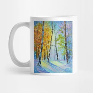 Morning snowfall in the forest Mug